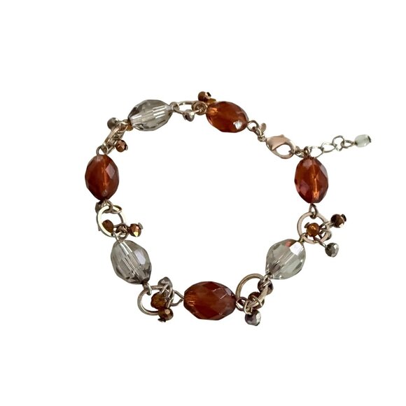 Avon Beaded Bracelet Amber color & Clear Crystal Beads Adjustable Chain Clasp - Picture 1 of 4